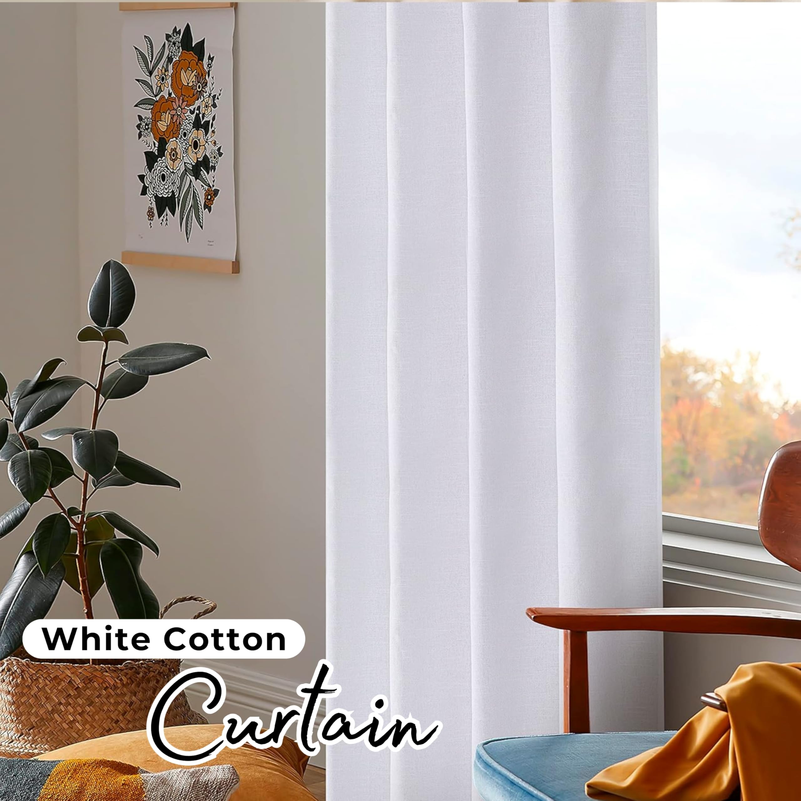 Amazon｜Bedding Craft ホワイトコットンカーテン、63インチタブトップ